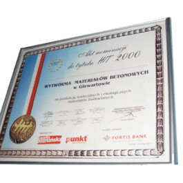 Rok 2000 - HIT 2000 nominacja do Wielkopolskiego Konkursu Jakości HIT 2000 za wyroby ekologiczn